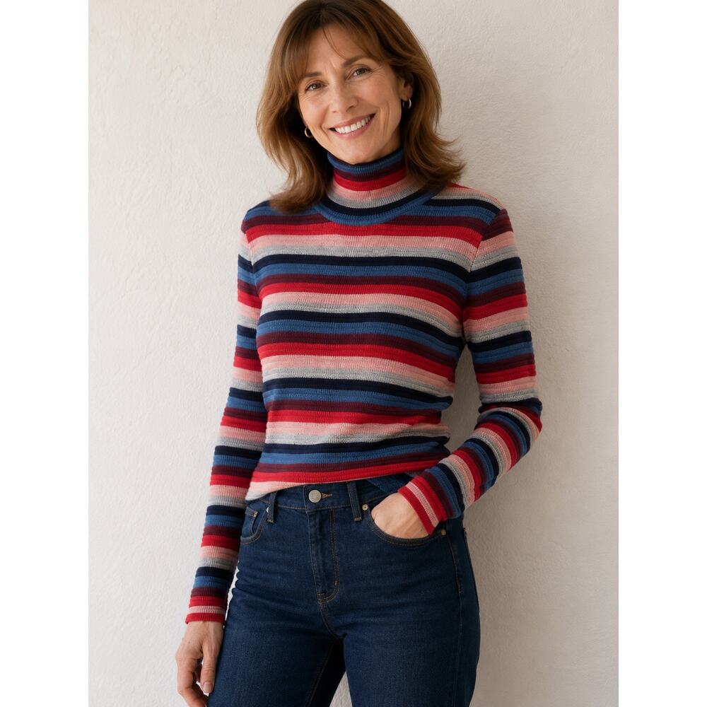 M.I.H JEANS Moonie Polo Sweater Merino Wool Blend Striped Turtleneck | Small